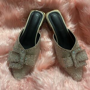 Sparkling Beige Women's Mules with Bow